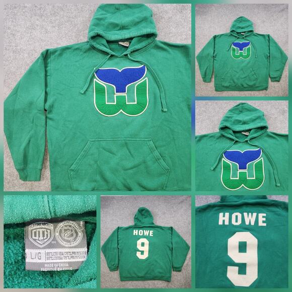 Hartford Whalers Hoodie Sweatshirt Mens Large NHL Gordie Howe 9 Old Time Hockey - Picture 1 of 12